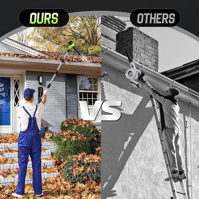 Leaf Blower Cordless 40V Leaf Blowers with 2 Battery Brushless 300° Rotatable Blower Tube with Adjustable Pole (98inch) 580CFM/180MPH &amp 2 Speed Gutter Cleaning Tools for GardenHouse