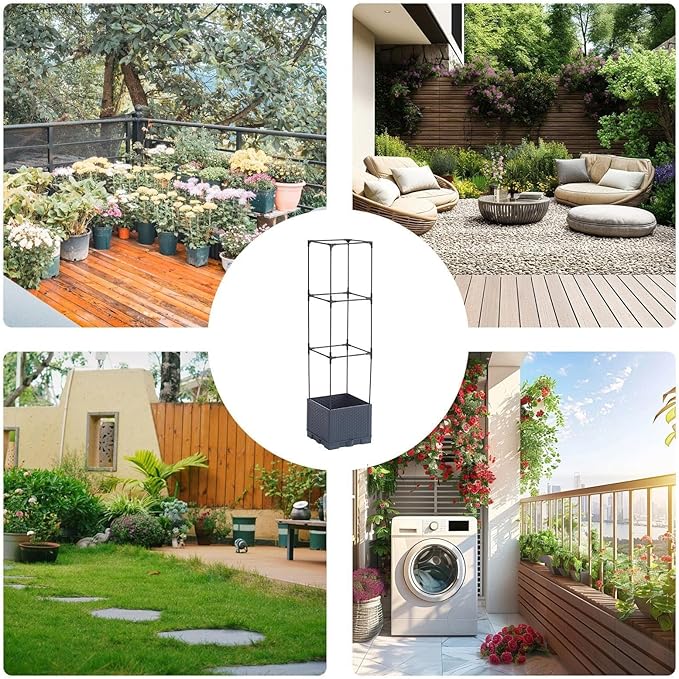 Planter with Trellis - with Trellis Self-Watering Cage | Outdoor Plant Raised Garden Bedsfor Tomato Cucumber Pea Grape Vines Vegetable Flower Fruit Potted Indoor