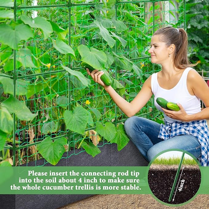 66x65x18 Inch Cucumber Trellis for Raised Bed - with 61 Gallon Grow Bags Garden Trellis for Climbing Plants Outdoor with Climbing Net and Plant Support for Cucumber Tomato Vegetable Grape Vine