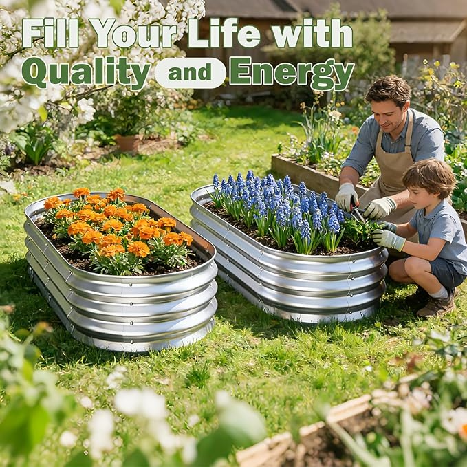 Galvanized Raised Garden Bed Outdoor 5x2.5x1ft Metal Heavy Duty Planter Boxes for Gardening Easy Assemble Small Oval Plant Container Kit for Vegetables Flowers Fruits Silver 1 Pack