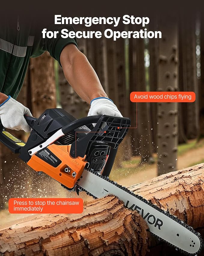 VEVOR 20inch 62CC Gas Powered Chainsaw 3.8 HP 2 Stroke Engine Gas Power Chainsaws with Non-Slip Handle Gas Chainsaws with Dual Fuel Tanks For Wood Cutting Tree Trimming and Land Clearing
