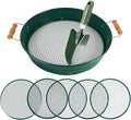 Large 14.57 Soil Sifter with 5 Interchangeable Stainless Steel Mesh Screens (1/3/6/9/12mm) + Stainless Steel Hand Trowel + Galvanized Garden Sieve for Compost Sand Gravel &amp Cat Litter (Green)