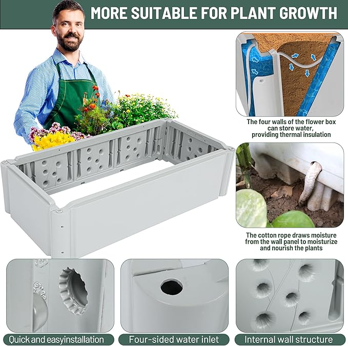 Raised Garden Bed Outdoor Planter Box Large Rectangular Planter for Outdoor Patio/Porch Durable All-Weather Use with Water Storage Long-Lasting
