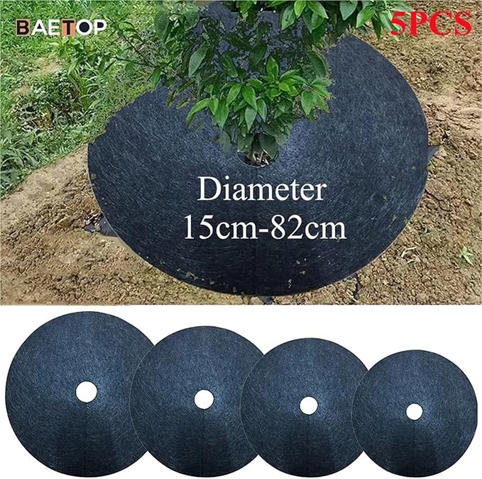 Weed Fabric Non-Woven Tree Mulch Ring Weeding Barrier Protector Mat Plant Cover Anti Grass Gardening Fabric Weed Control42cm-82cm for Road Construction Projects(15 PCS 42cm)