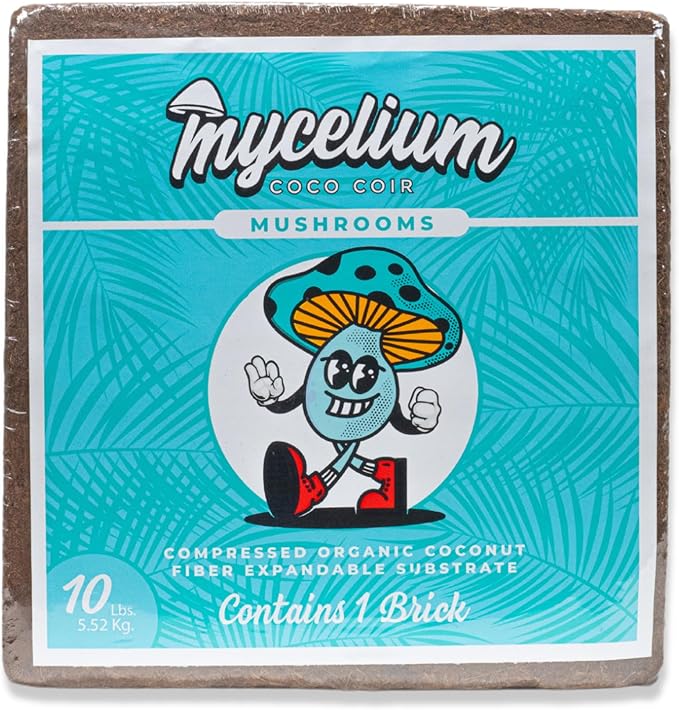 Mycelium Coco Coir Brick Mushroom Growing Kit I Expandable Organic Coconut Fiber Substrate I Indoor Mushroom Cultivation for Starter &amp Pro Home Growers I OMRI Certified &amp Non-GMO 10lbs