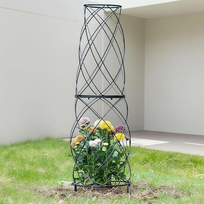 35-Inch Metal Garden Obelisk Trellis for Indoor &amp Outdoor Plants – Durable Weather-Resistant Support for Climbing Vines Roses and Flowering Bushes – Decorative Potted Plant Structure