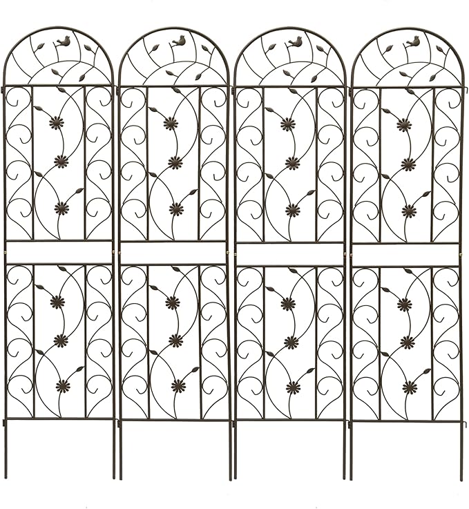 Metal 4 Pack Trellis for Climbing Plants Outdoor 7 FT Tall Galvanized Steel Garden Trellis for Patio Lawn Wall Decor Plant Trellis for Vine Cucumber Tomato Flower Clematis Roses-Bird (Brown)
