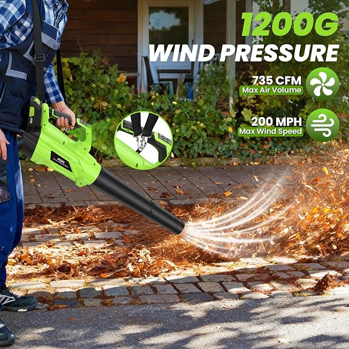 Cordless Leaf Blower 21V Battery 680CFM 190MPH Electric Blower with 5-Variable Speed Turbo Mode Green Black