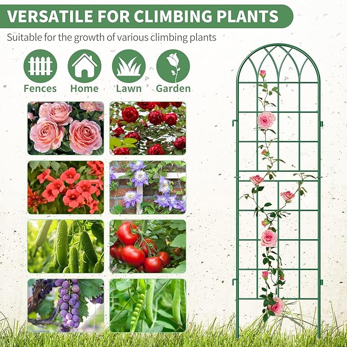 SUNYRISY 4Pack Metal Garden Trellis for Climbing Plants Outdoor 59x16in Metal Plant Support for Flowers Tomato Cucumber Rose Vegetable Garden Courtyards Lawns Decoration Green