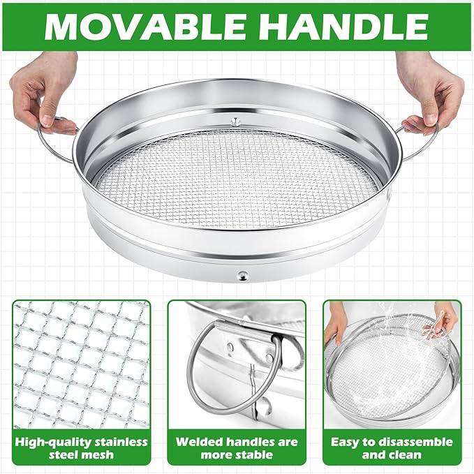 14.57'' Large Soil Sifter for Gardening with 1 3 6 9 12 mm Sieve Mesh Compost Dirt Sifter with Handle Garden Sand Soil Rock Sieve for Dirt Sand Rocks Pellet Gravel (Sliver)