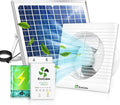 Solar Fan with Battery and Adjustable Thermostat 8 Solar Powered Fans for Shed with 25W Bifacial Solar Panel &amp Exhaust Fan for Greenhouse/Outside with Anti-backflow Valve