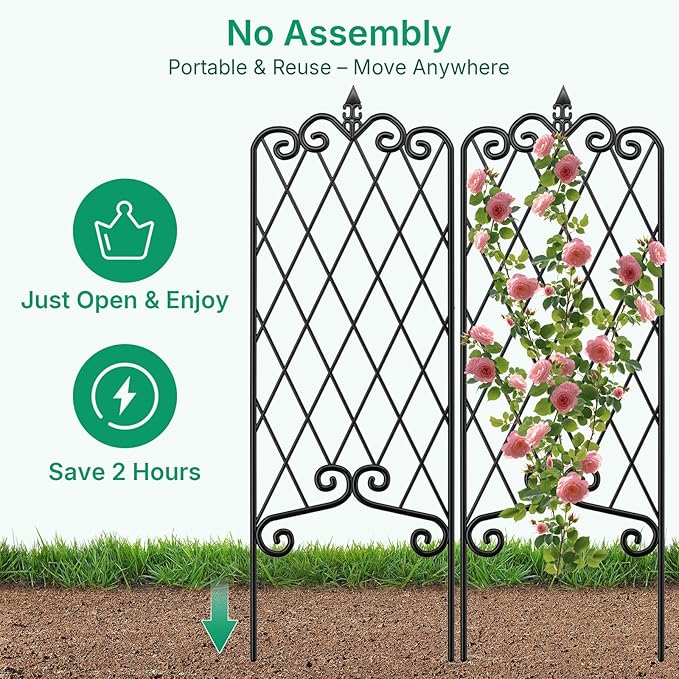 AMAGABELI GARDEN &amp HOME 4 Pack 47” x 16” Garden Trellis for Climbing Plants Outdoor Metal Garden Fencing Decorative Plant Trellis Vegetables and Rose Trellis for Ivy Cucumbers Black