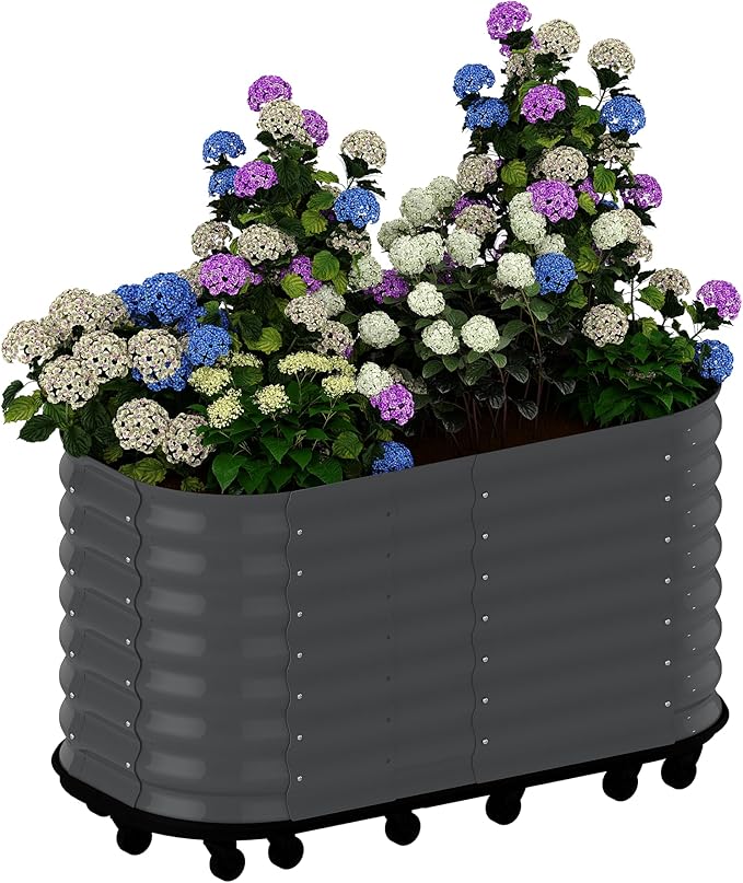 59x24x28 in Galvanized Raised Garden Bed with Wheels &amp Water Reservoir – Durable Outdoor Planter Box Elevated Raised Beds for Gardening Portable Garden Box for Indoor/Outdoor Plants Gray