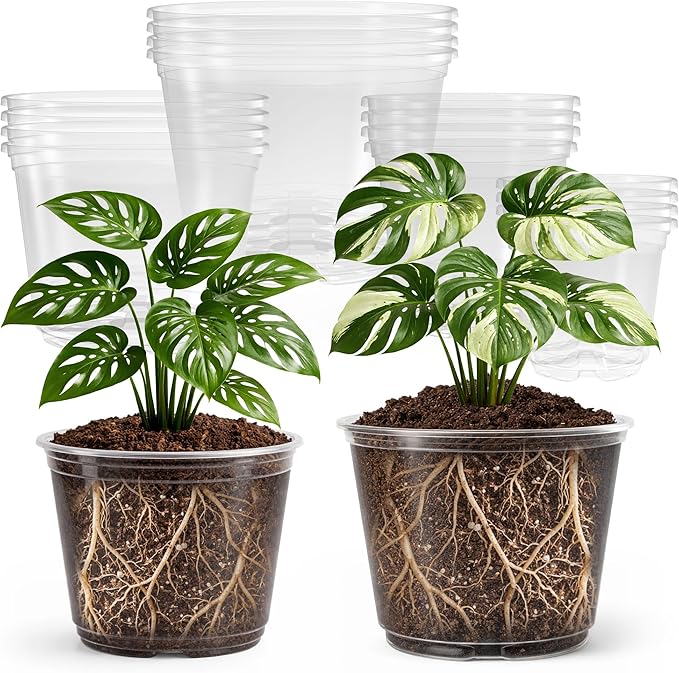 16 Pack 10/8/6/5 Inch Reinforced Large Clear Nursery Pots with Drainage Holes Transparent Variety Pack Plastic Plant Pot for Vegetable Propagation Root Cutting Seed Starting
