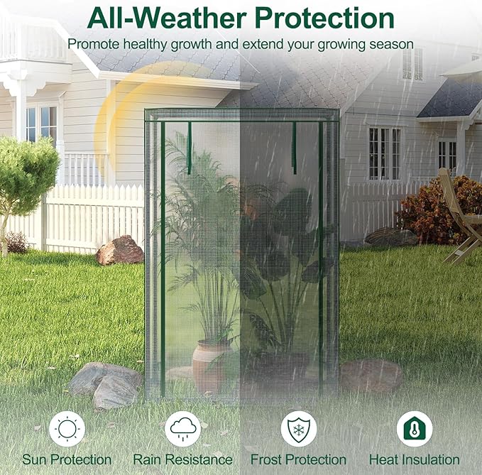 Giantex Portable Mini Greenhouse Heavy Duty PE Cover Elector-Coating Metal Frame Waterproof Sun-Protective Tomato Green House with Roll-Up Zippered Door Indoor Outdoor Clear 39 x 20 x 59