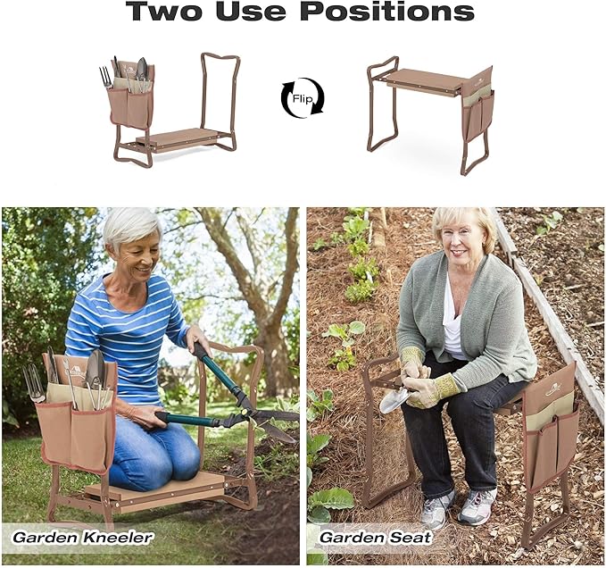 Garden Kneeler and Seat Garden Folding Bench with Tool Pocket Garden Gloves and Soft EVA Kneeling Pad