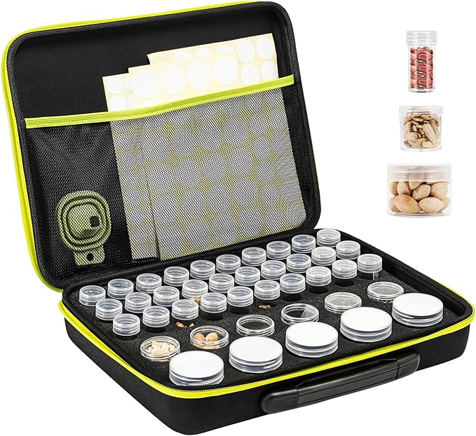 ProCase 41 Slots Seed Storage Organizer Sorter Box Sturdy Seed Bank Saving Kit Container for Garden Vegetable Plant Flower Seed Keeper Set with Label Stickers Funnel 3 Size of Bottles 1 oz 3 oz 5 oz