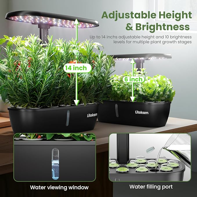 litokam Hydroponics Growing System Kit 15 Pods Indoor Herb Garden with Smart APP &amp Quiet Pump 24W LED Light Auto Timer Perfect Indoor Garden for Herbs Vegetables &amp Flowers Ideal for Plan