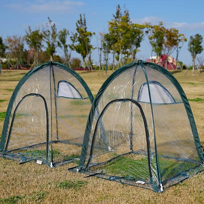 2pcs Quick Set up Mini Greenhouse Portable Small PVC Cover for Garden Flower and Flowerpot Cold Frost Protector Portable Carry Bag with 8 Stakes (PVC (28 L x 28 W x 32 H))