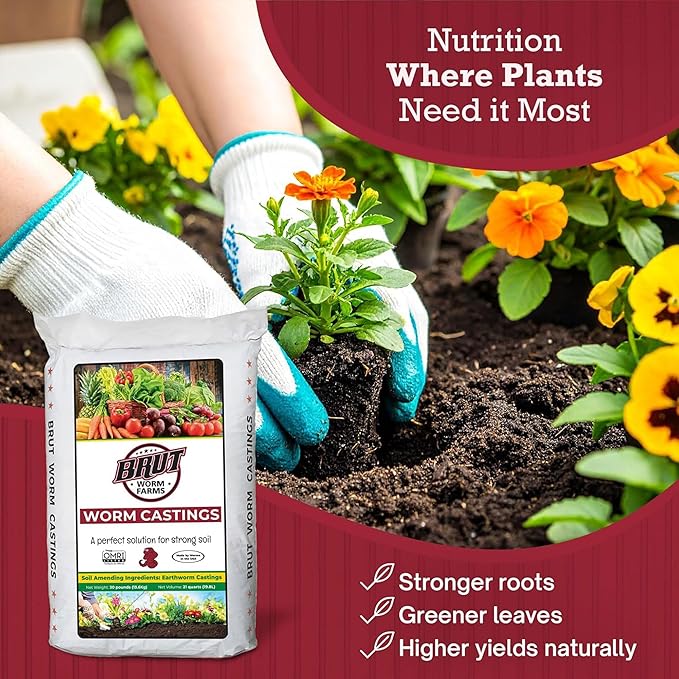 Brut Organic Worm Castings for Plants 30 LB – Natural Nutrients Fertility Builder Plant Food for Potting Soil and Garden Soil – Indoor and Outdoor Use - 10 Pack