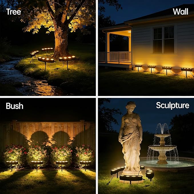 Solar Palm Tree Lights Outdoor 2000MAH Ring LED Landscape Uplights for Tree IP65 Waterproof 2-In-1 (Sticked&ampTied) Upgraded COB Flood Spotlights for Pathway Garden Yard Decor（Warm-White）