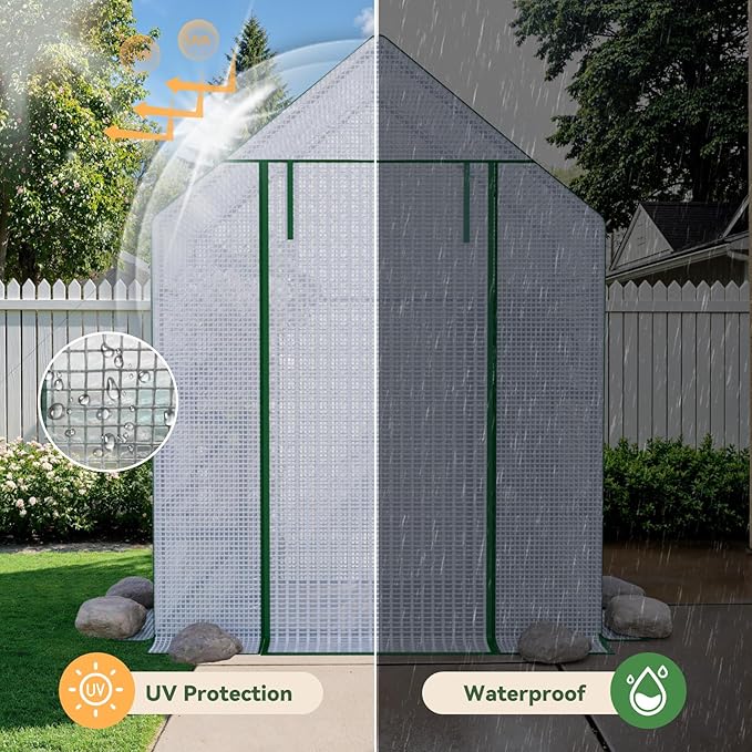 Greenhouse for Outdoors Small Greenhouse Walk-in Greenhouses with 3 Tiers 4 Shelves PE Cover Heavy Duty Plant Greenhouses for Garden and Backyard