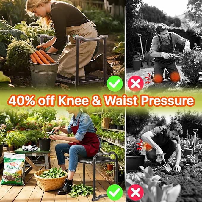 Garden Kneeler and Seat Heavy Duty Wider and Thicker Kneeling Pad for Foldable Gardening Stool with 2 Tool Pouches Gardening Gifts Tools for Women Mom Men Seniors