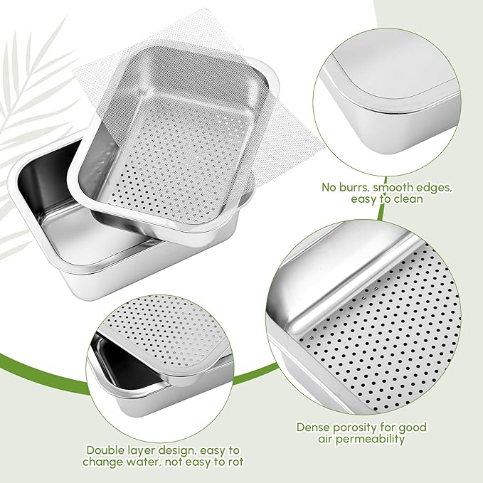 Vesici 4 Pack Sprouting Tray Kit Stainless Steel Soil Free Cultivation Germination Tray Wheatgrass Growing Container Seed Sprouting Container Kit for Indoors Plant Seed Beans Broccoli Arugula