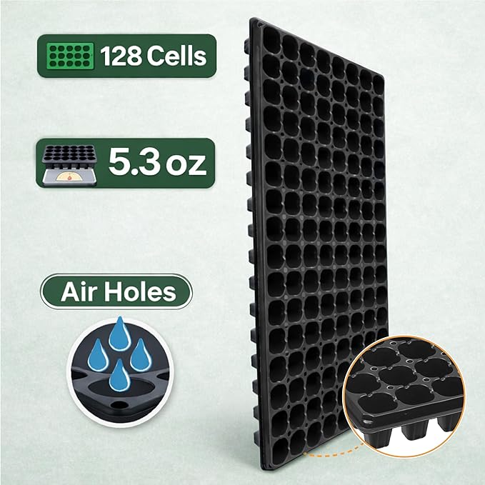 Gardzen 10 Pack 128 Cell Seed Starter Trays 1.5 Deep Plug Tray for Seedlings Durable Seedling Trays with Drainage Holes Fit Standard 1020 Drip Tray
