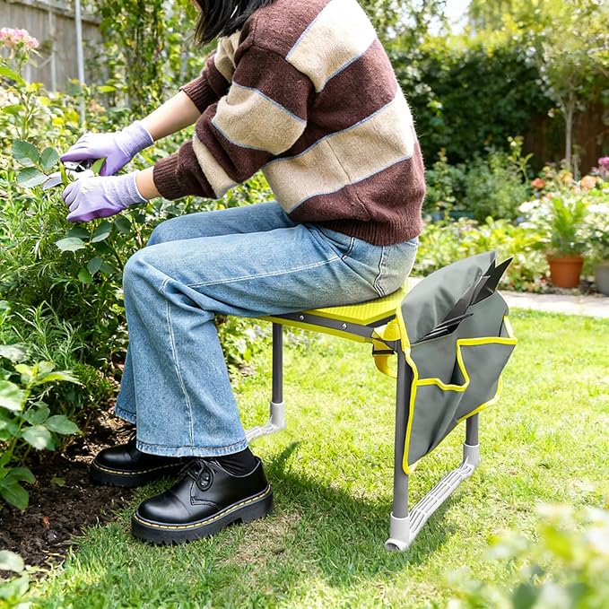 Folding Garden Stool and Kneeler Heavy Duty Garden Kneeler and Seat Kneeling Device for Gardening Gardeners and Seniors (Grey)