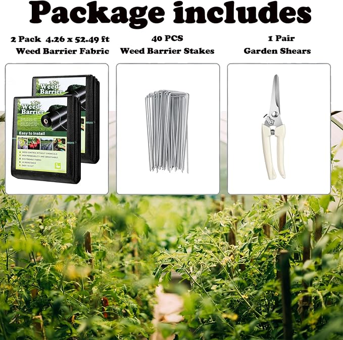 Weed Barrier Fabric Heavy Duty 4x100ft – Landscape Fabric with 40 U-Shaped Staples &amp Garden Scissors – Non-Woven Geotextile Ground Cover for Weed Control Garden Driveway &amp Patio