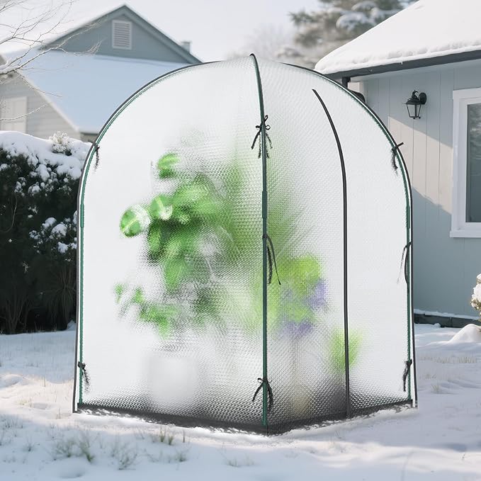 Portable Greenhouse for Outdoors Green House Tent with Thick Bubble Film Cover Ground Mat Zippered Door Walk-in Mini Green House Kit for Outside 47.2x47.2x71 Inch