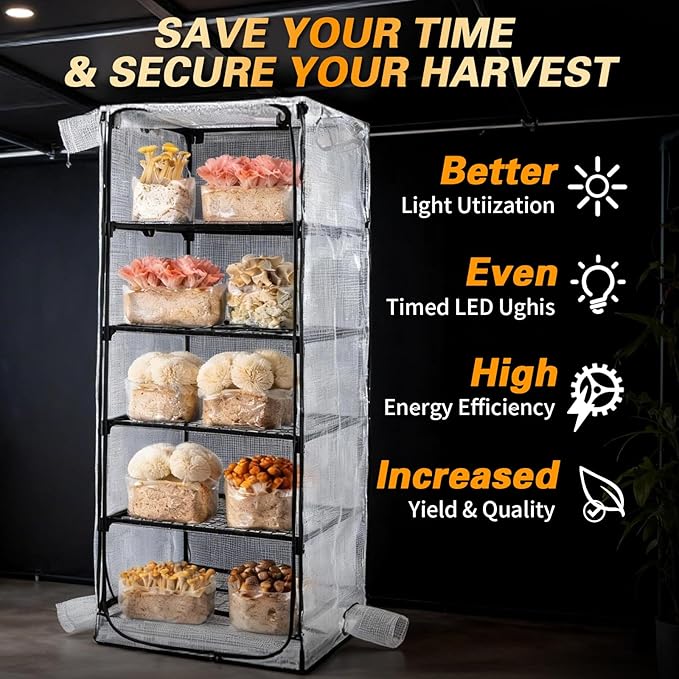 Mushroom Grow Tent Martha Tent for Mushrooms Growing kit Small Greenhouse Indoor Mushrooms Growing Supplies Mini Greenhouse Indoor Grow Cabinet Including Trays (Mushroom Grow Tent)