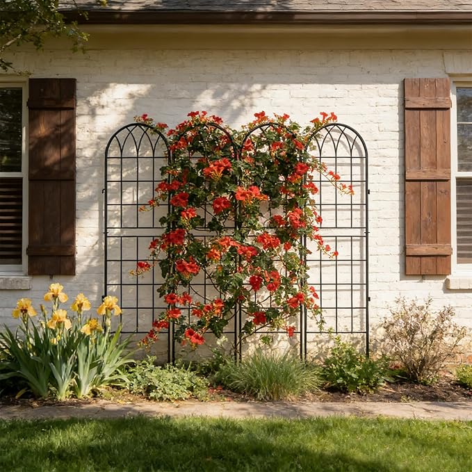 4 Pack Metal Garden Trellis for Climbing Plants 71 Inch Black Metal Garden Trellis for Vines Plant Rose Vegetable SupportLarge Decorative Outdoor Trellis