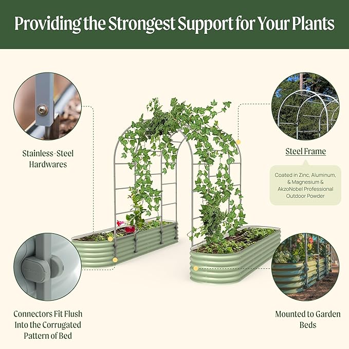 Vego Garden Modular Arched Trellis System 4.5' Long Trellis for 6 in 1 or 3.5' x 6.5' (9 in 1) Garden Bed for Climbing Plants Like Cucumber Beans Tomatoes &amp Vines (Garden Beds Not Included)