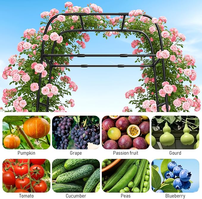 7ft Garden Arch Trellis for Climbing Plants Outdoor-Heavy Duty Metal Cucumber Trellis for Raised Beds- Tall Steel Vegetable Arbor for Climbing Vine Fruit Flower Yard Lawn Arch Tunnel Trellis