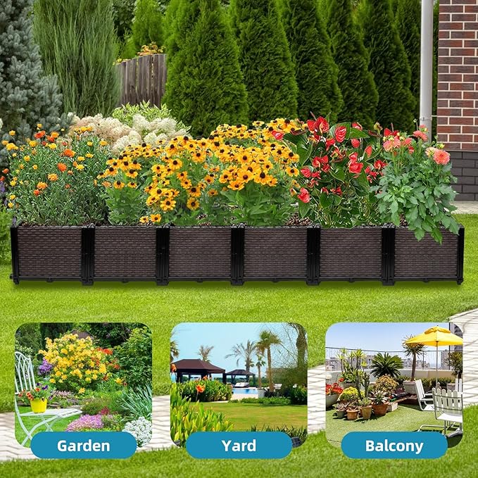 Large Raised Planter Box Outdoor Self Watering 94.4x15.7x14.2 Deep Raised Garden Bed - Elevated Garden Box with Drainage Plug Rectangular Garden Planter Perfect for Patio Balcony Deck