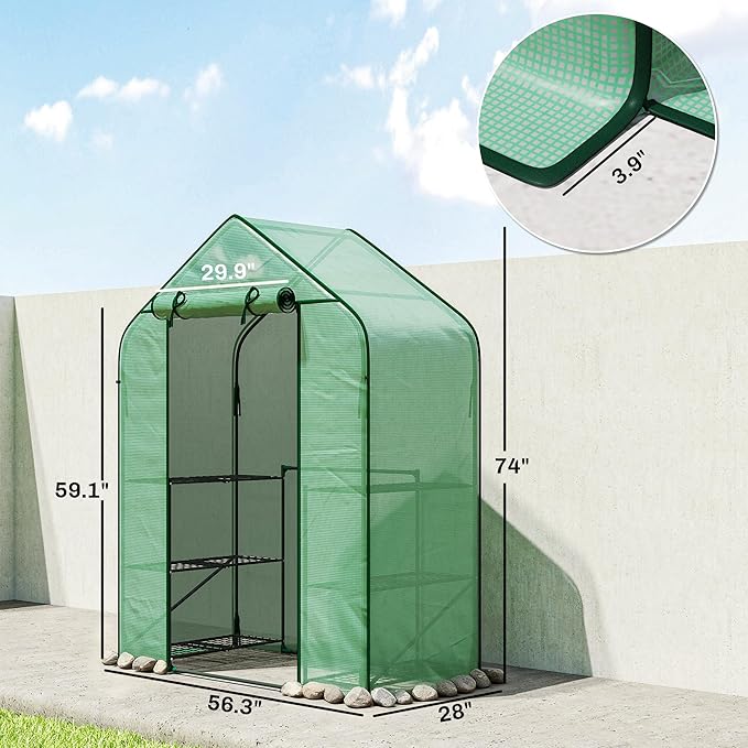 Outsunny 4.7' x 2.3' x 6.2' Small Greenhouse for Outdoors 3 Tiers 6 Shelves Portable Greenhouse with UV-Resistant PE Cover Walk-in Green House with Roll-Up Door Green