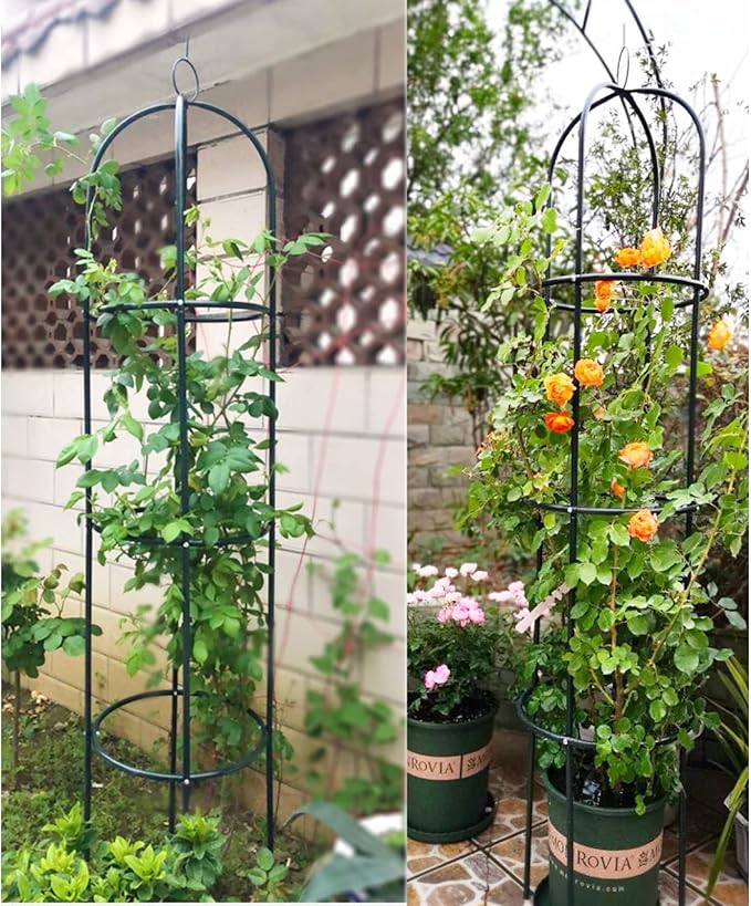 1.85M Tall Garden Trellis for Climbing Plants Garden Trellises Cenador Rustproof Metal Plant Climbing Support for Indoor Outdoor Flowers Vegetable Fruits Vines Support (Dark Green)