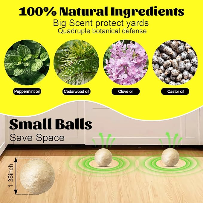 Peppermint Rodent Repellent Balls 12 PackMouse Repellent for Longer Lasting Scent | Indoor Outdoor Car Engine Protection | Mice Rat Deterrent for Home Garage Attic | Pet &amp Kid Safe
