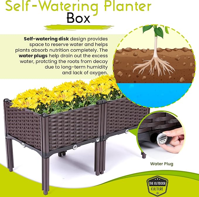 Raised Garden Beds | Vegetable Raised Plant Kit | Elevated Garden Bed with Legs | Self Watering Planter Box Ideal for Outdoor Gardening | Grow Flowers Herbs &amp Vegetables with Ease