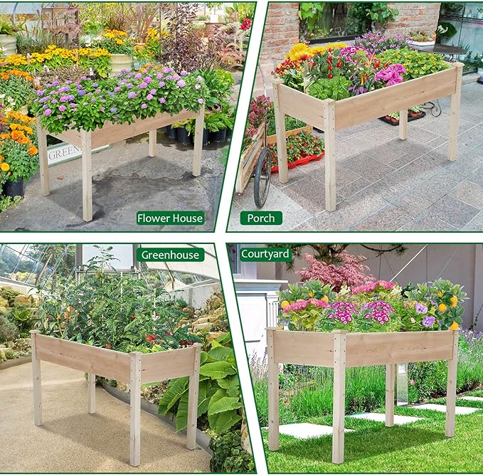 Raise Garden Bed Wood Elevated Planter Box Kit Raised Planter Boxes Outdoor with Legs for Patio Backyard Garden Greenhouse Plants Planting Vegetable Flower Herbs Garden Box