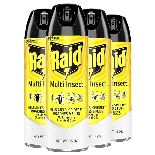 Raid Multi Insect Killer Aerosol Kills Ants Spiders Roaches and Flies No Lingering Chemical Odor Indoor and Outdoor Use 15 Ounce (Pack of 4)