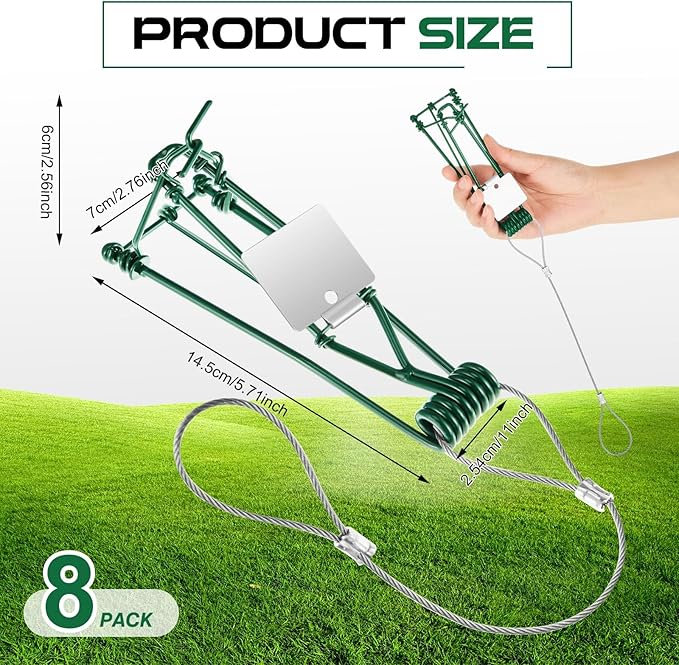 Qualirey 8 Pcs Gopher Trap with Chain Mole Vole Trap Gopher Killer Stainless Steel Weather Resistant for Lawn Garden Farm Outdoor (Green)