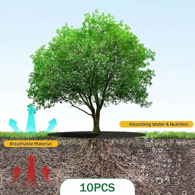 misppro 10 Pieces Tree Mulch Ring Weed Barrier Mat for Gardening and Landscaping Reusable Weed Preventer Protector Mat Black 24.41 Inch Diameter