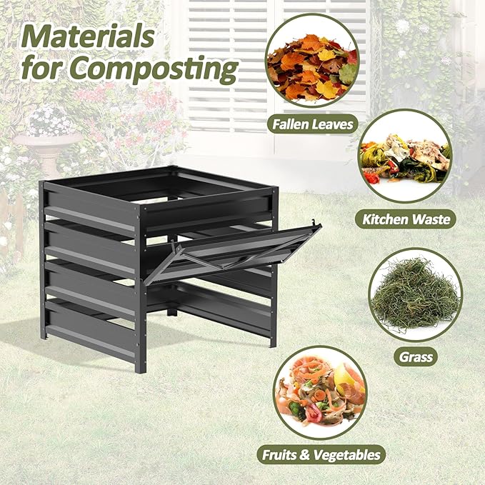 Compost Bin Outdoor - 285 Gallon Composter with Rust-Proof Coating Painted Finish Large Compost Bin for Producing Fertilizer from Kitchen Waste and Fallen Leaves（Metal）