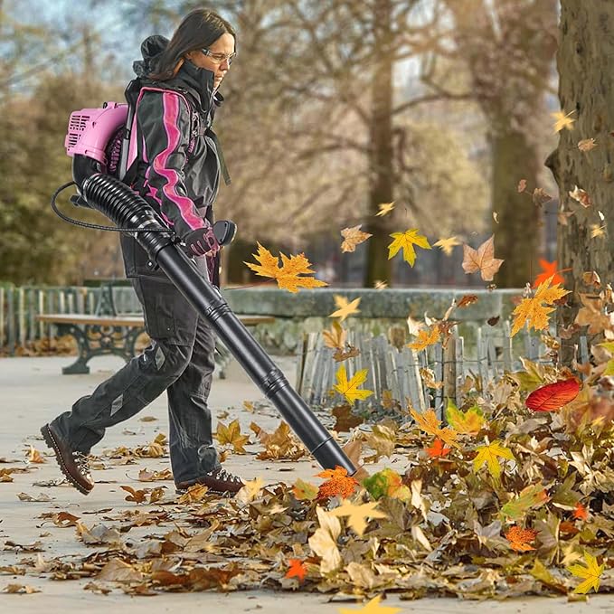 Backpack Leaf Blower 52CC 550CFM 2-Stroke Engine Gas Leaf Blower High Strength Gas Powered Snow Blower Dust Blower for Outdoor from USA Fast Arrival (EB430-Pink)