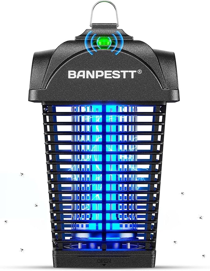 BANPESTT Bug Zapper &amp Electric 4000V Mosquito Killer – Waterproof Indoor/Outdoor with Dusk-to-Dawn Sensor Durable Grid &amp Easy-Clean Tray for Patio Garden &amp Home (Black)