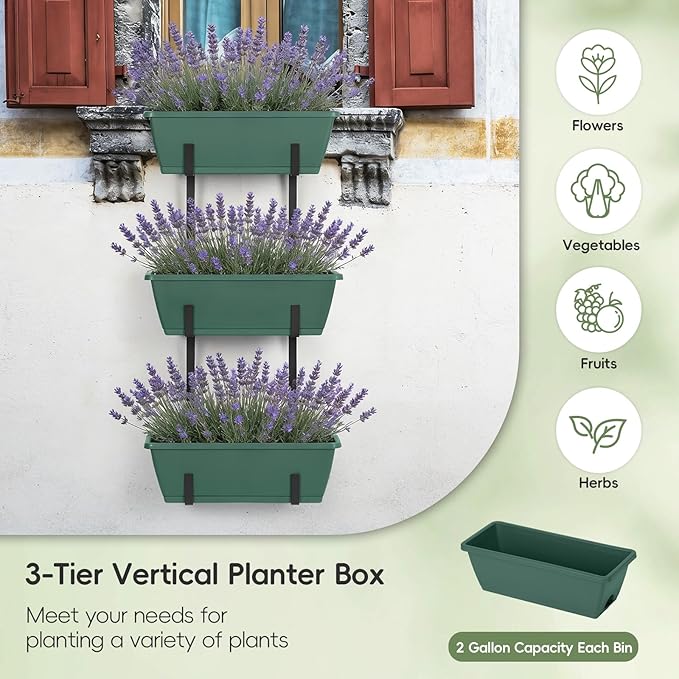 OYEAL Railing Planter Box 3 Tier Vertical Window Boxes Planter Raised Garden Bed