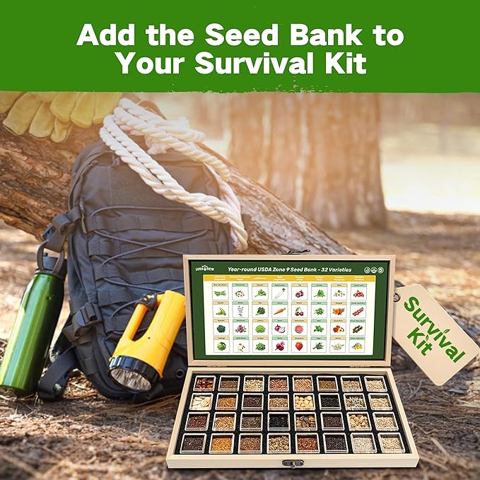 Lush&ampDew Year-Round USDA Zone 9 Seed Bank Gardening Gifts for Women Men 32 Varieties Non-GMO Heirloom Seeds of Vegetables Herbs Fruits Gift for Mom Dad Survival Seed Kit for Raised Garden Beds